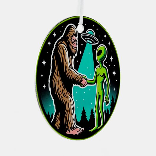 Bigfoot Alien Alliance - Funny Scifi Cryptid Ornament Aus Metall (Vorderseite Rechts)