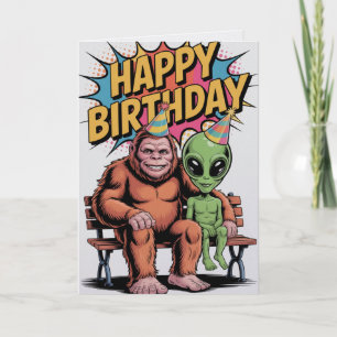 Bigfoot-Alien-Geburtstagskarte Lustige Kryptozoolo Karte