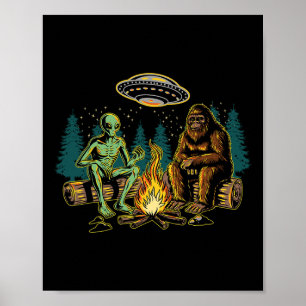 Bigfoot Alien Lagerfeuer Camping Sasquatch Ufo Cam Poster