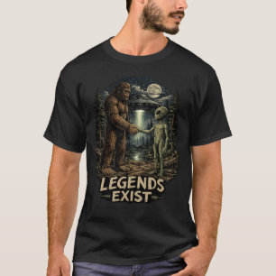 Bigfoot & Alien „Legenden existieren“ Retro-Sci-Fi T-Shirt