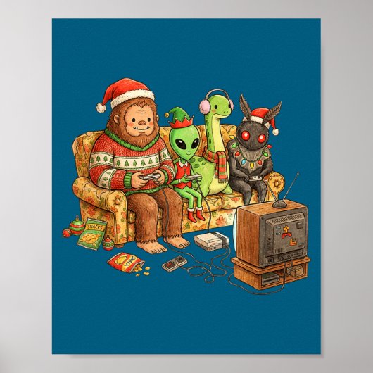 Bigfoot Alien Nessie Mothman Retro Gaming Christma Poster (Vorne)