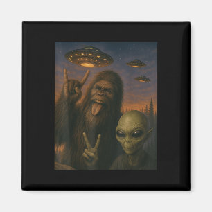 Bigfoot Alien Rock On Selfie Ufo Lustige Geschenke Magnet