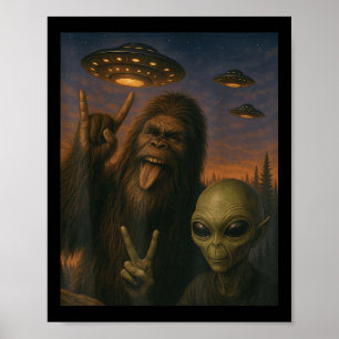 Bigfoot Alien Rock On Selfie Ufo Lustige Geschenke Poster
