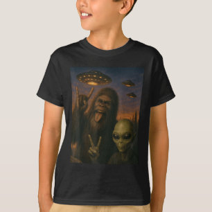 Bigfoot Alien Rock On Selfie Ufo Lustige Geschenke T-Shirt
