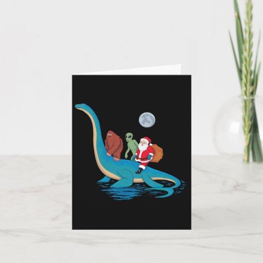 Bigfoot Alien Santa Claus Riding Dinosaur Christma Karte (Vorderseite)
