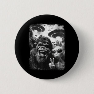 Bigfoot Alien Selfie Rock On Friedenszeichen Lusti Button