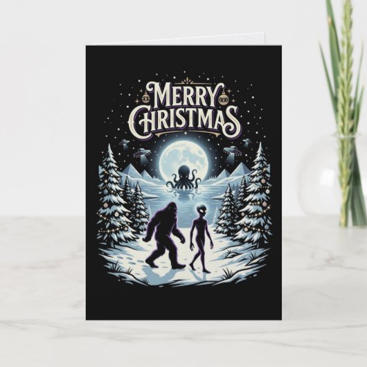 Bigfoot-Alien-UFO-Cthulhu-Weihnachtskarte-Kryptid Karte (Vorderseite)