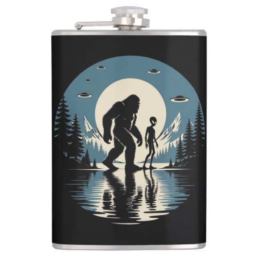 Bigfoot Alien UFO Kryptiden Lederflasche Flachmann (Vorderseite)