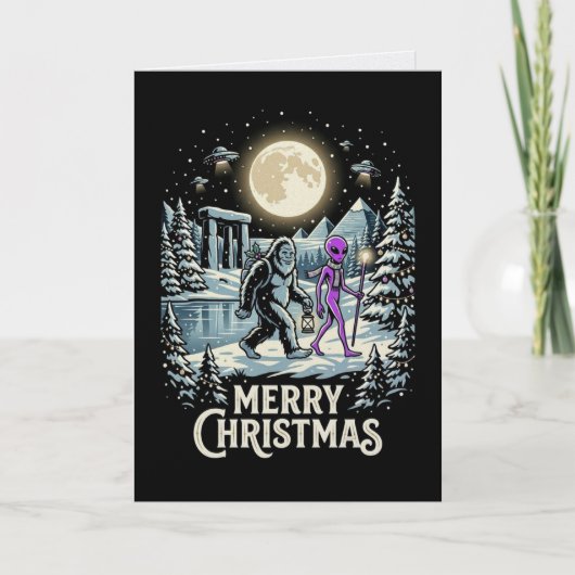 Bigfoot-Alien-UFO-Pyramiden-Weihnachtskarte Karte (Vorderseite)