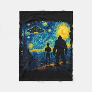 Bigfoot Alien Ufo Van Gogh Sternennacht Sasquatch Fleecedecke