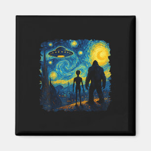 Bigfoot Alien Ufo Van Gogh Sternennacht Sasquatch Magnet