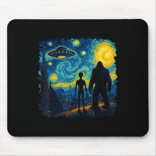 Bigfoot Alien Ufo Van Gogh Sternennacht Sasquatch Mousepad