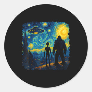Bigfoot Alien Ufo Van Gogh Sternennacht Sasquatch Runder Aufkleber