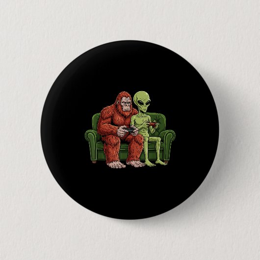 Bigfoot Alien Video Games Gaming Sasquatch Ufo Men Button (Vorderseite)