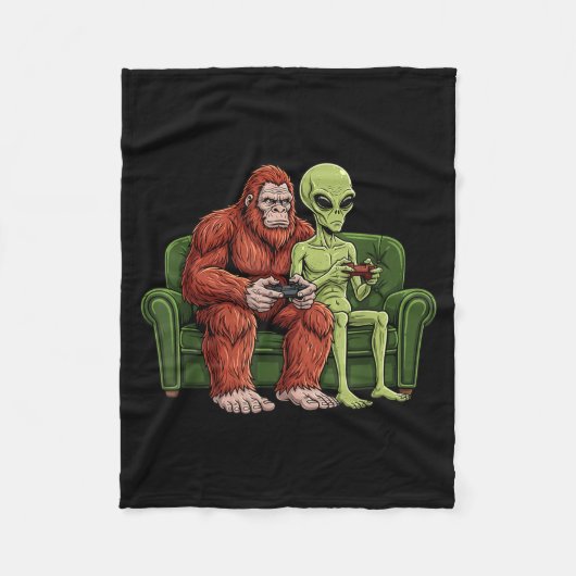 Bigfoot Alien Video Games Gaming Sasquatch Ufo Men Fleecedecke (Vorderseite)