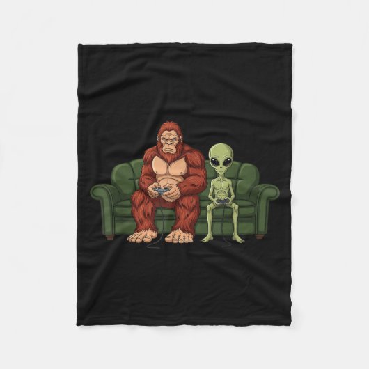 Bigfoot Alien Video Games Gaming Sasquatch Ufo Men Fleecedecke (Vorderseite)