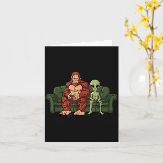 Bigfoot Alien Video Games Gaming Sasquatch Ufo Men Karte (Gelbe Blume)