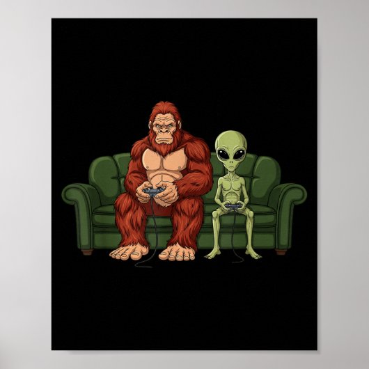 Bigfoot Alien Video Games Gaming Sasquatch Ufo Men Poster (Vorne)