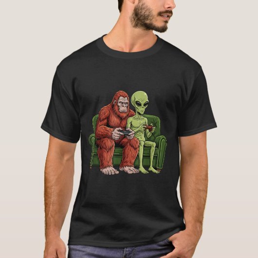 Bigfoot Alien Video Games Gaming Sasquatch Ufo Men T-Shirt (Vorderseite)