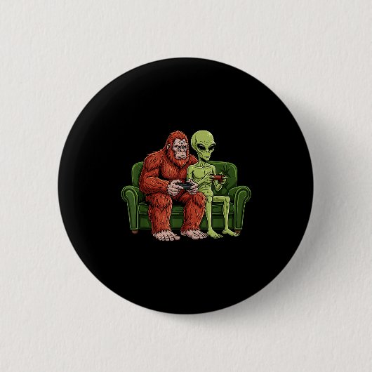 Bigfoot-Alien-Videospiele Gaming Sasquatch-Ufo-Män Button (Vorderseite)