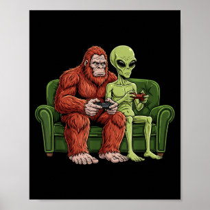 Bigfoot-Alien-Videospiele Gaming Sasquatch UFO-Män Poster