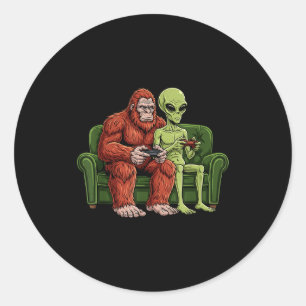 Bigfoot-Alien-Videospiele Gaming Sasquatch UFO-Män Runder Aufkleber