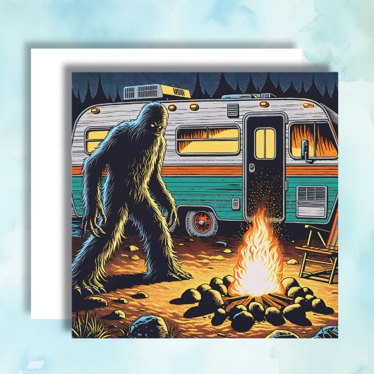 Bigfoot am Campfire und Retro Rv Karte