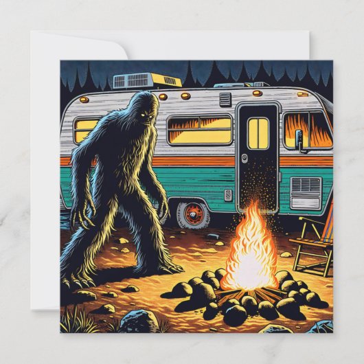 Bigfoot am Campfire und Retro Rv Karte (Vorderseite)