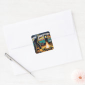 Bigfoot am Campfire und Retro Rv Quadratischer Aufkleber (Umschlag)