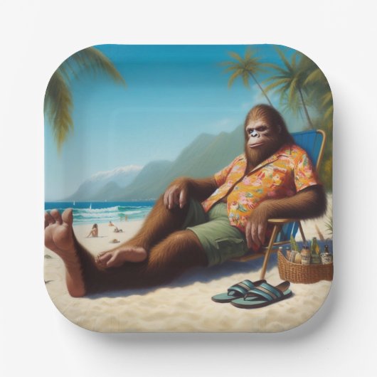 Bigfoot Am Strand Pappteller (Vorderseite)