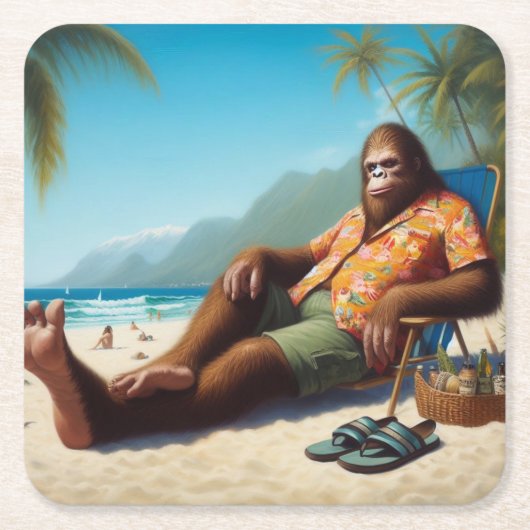 Bigfoot Am Strand Rechteckiger Pappuntersetzer (Vorderseite)