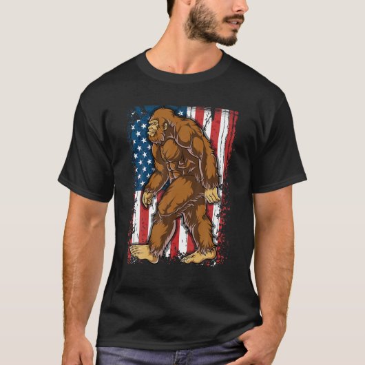 Bigfoot American Flag 4. Juli T Shirt Men Boys (Vorderseite)