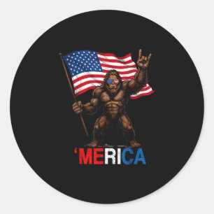 Bigfoot Amerika Fels amerikanische Flagge patrioti Runder Aufkleber