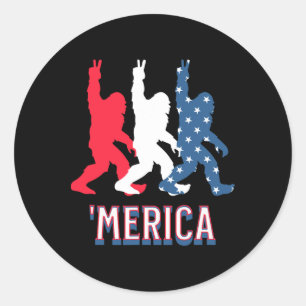 Bigfoot Amerika Rot Weiß Blau Friedenszeichen 4. J Runder Aufkleber
