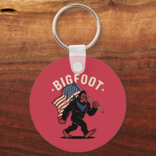 Bigfoot Amerikanische Flagge Patriotisch Retro 4. Schlüsselanhänger
