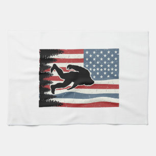 Bigfoot Amerikanische Flagge Vintage Vektor-Shirt- Geschirrtuch