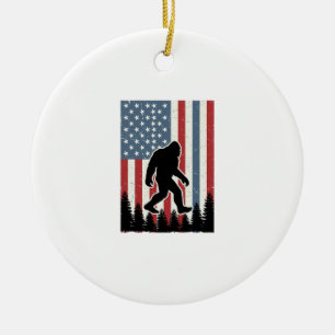 Bigfoot Amerikanische Flagge Vintage Vektor-Shirt- Keramik Ornament