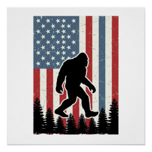 Bigfoot Amerikanische Flagge Vintage Vektor-Shirt- Poster