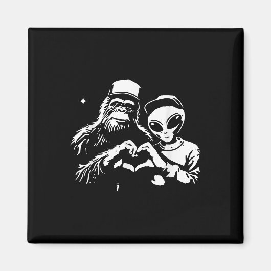 Bigfoot and Alien Heart Hands Funny Valentines Big Magnet (Vorne)
