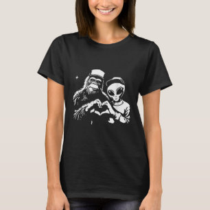 Bigfoot and Alien Heart Hands Funny Valentines Big T-Shirt
