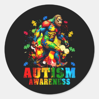 Bigfoot and Puzzle Pieces Autismus Awareness Day A Runder Aufkleber