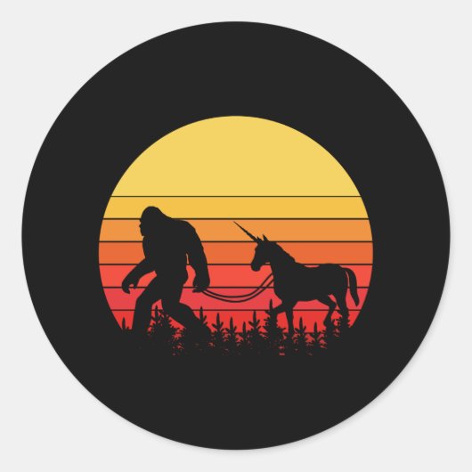 Bigfoot and Unicorn in one Retro Design Runder Aufkleber (Vorderseite)