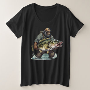 Bigfoot-Angeln-Barsch-Fisch-Sasquatch-Yeti-Angler Große Größe T-Shirt