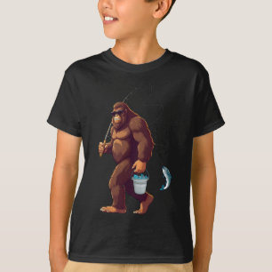 Bigfoot-Angeln Lustig Retro Sasquatch Angler Papa T-Shirt