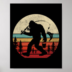 Bigfoot-Angeln Lustiger Retro-Sasquatch-Vater Männ Poster