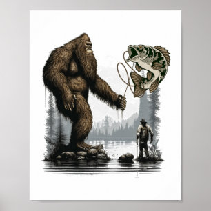 Bigfoot-Angeln Lustiger Sasquatch-Fisch 1 Poster