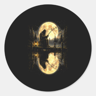 Bigfoot-Angeln Vollmond See Reflexion Outdoor Runder Aufkleber