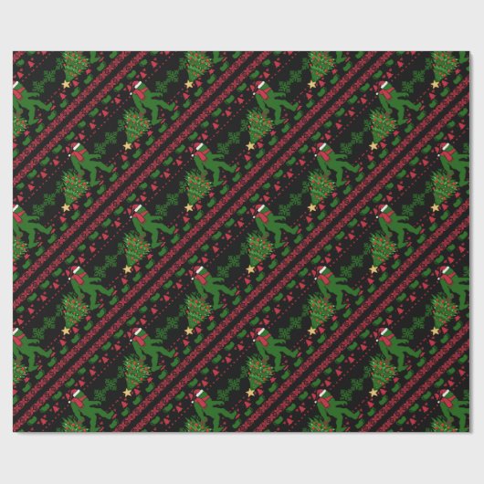 Bigfoot auf Strick Hintergrund Geschenkpapier (Flach)