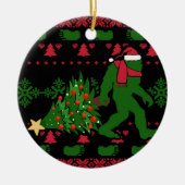 Bigfoot auf Strick Hintergrund Keramik Ornament (Vorne)