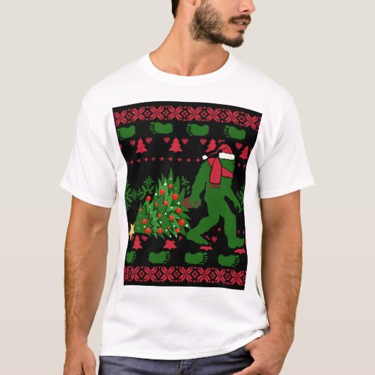 Bigfoot auf Strick Hintergrund T-Shirt (Vorderseite)